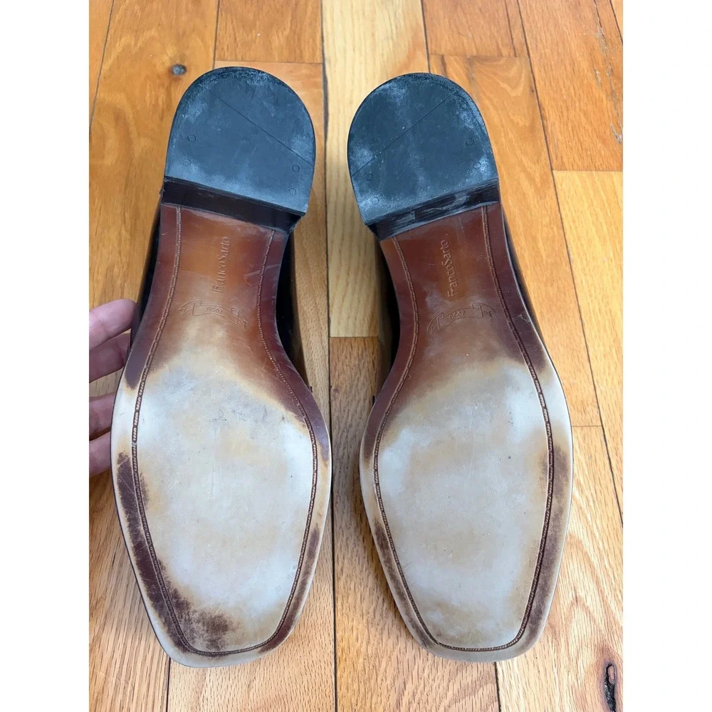 Franco Sarto Womens Donna Heeled Loafers‎ Tassles Black Patent Leather Sz 11M